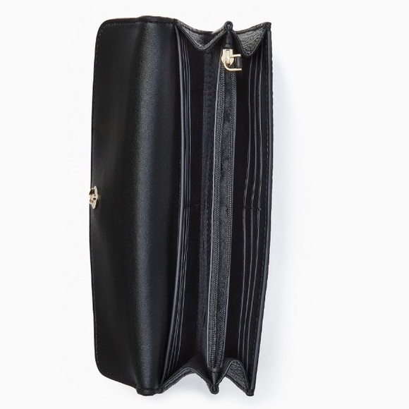 ♠️Kate Spade Marti Large Slim Pebbled Leather Flap Wallet Black NWT - Picture 2 of 3